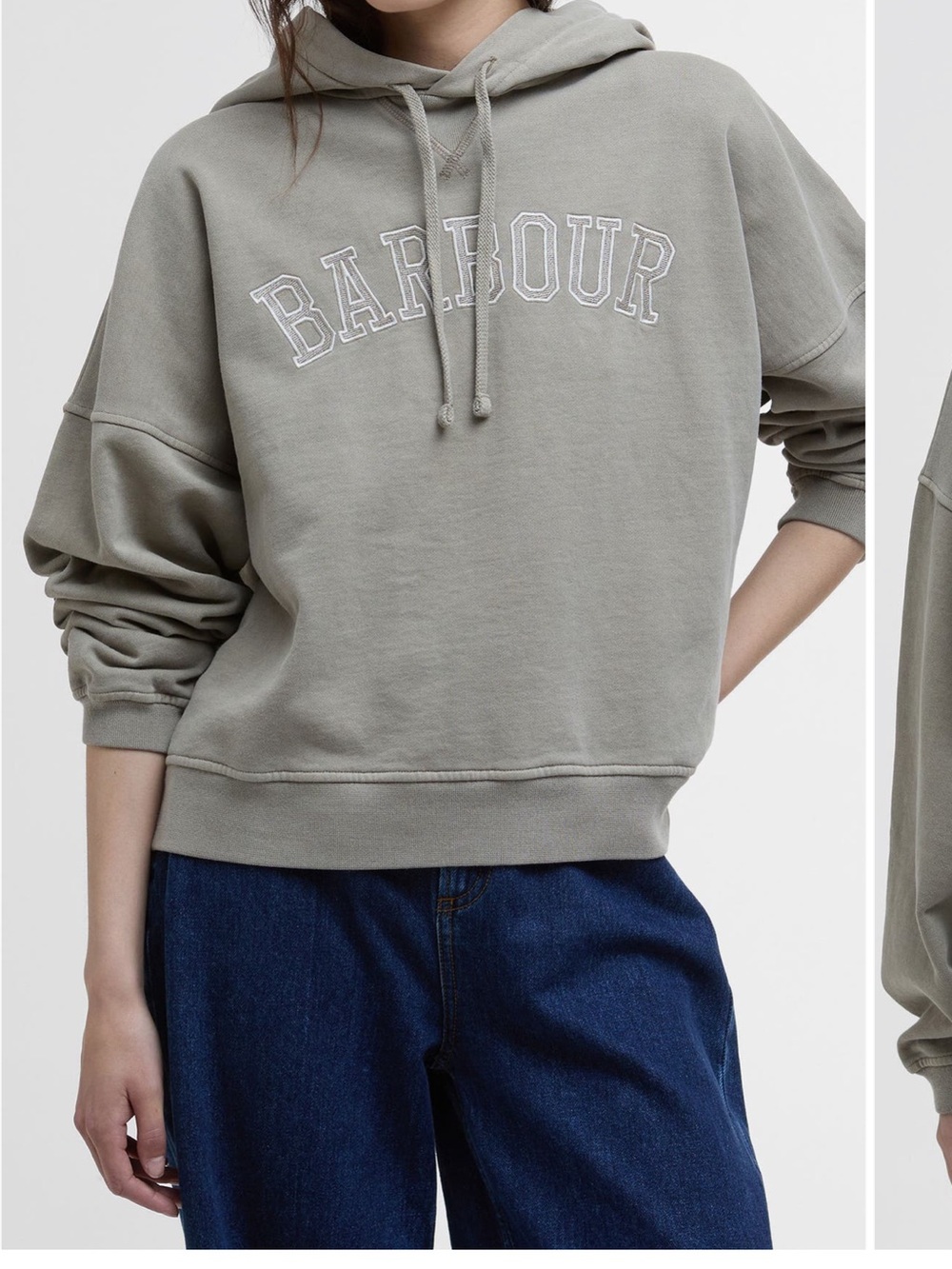 Barbour Olive-Sage Pullover Hoodie with Logo
